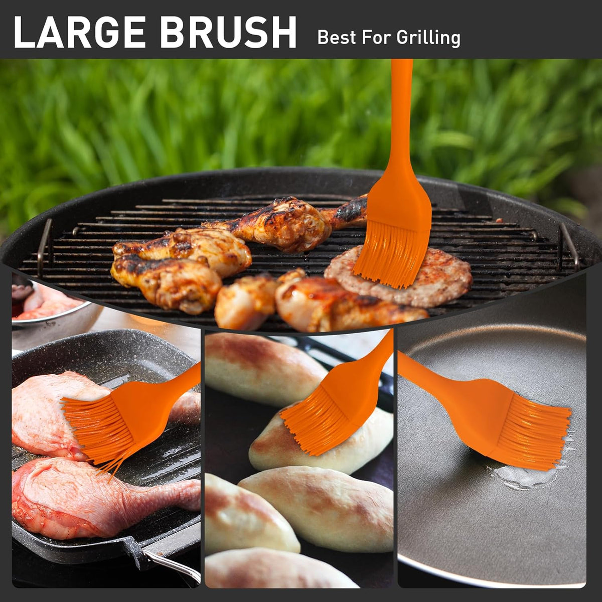 Pastry Brush-Begonia Silicone Basting Brush for Cooking,2pcs 10+8 in Heat Resistant Food Brushes for Baking, Grilling, Cooking and Spreading Oil (Orange)