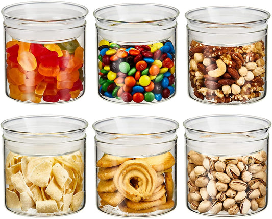 ZENS 17oz Glass Food Storage Jars Set of 6, Clear Glass Canisters Set with Airtight Lids, Small Storge Container jar for Kitchen Spice, Sugar Container, Blooming Tea, Snacks