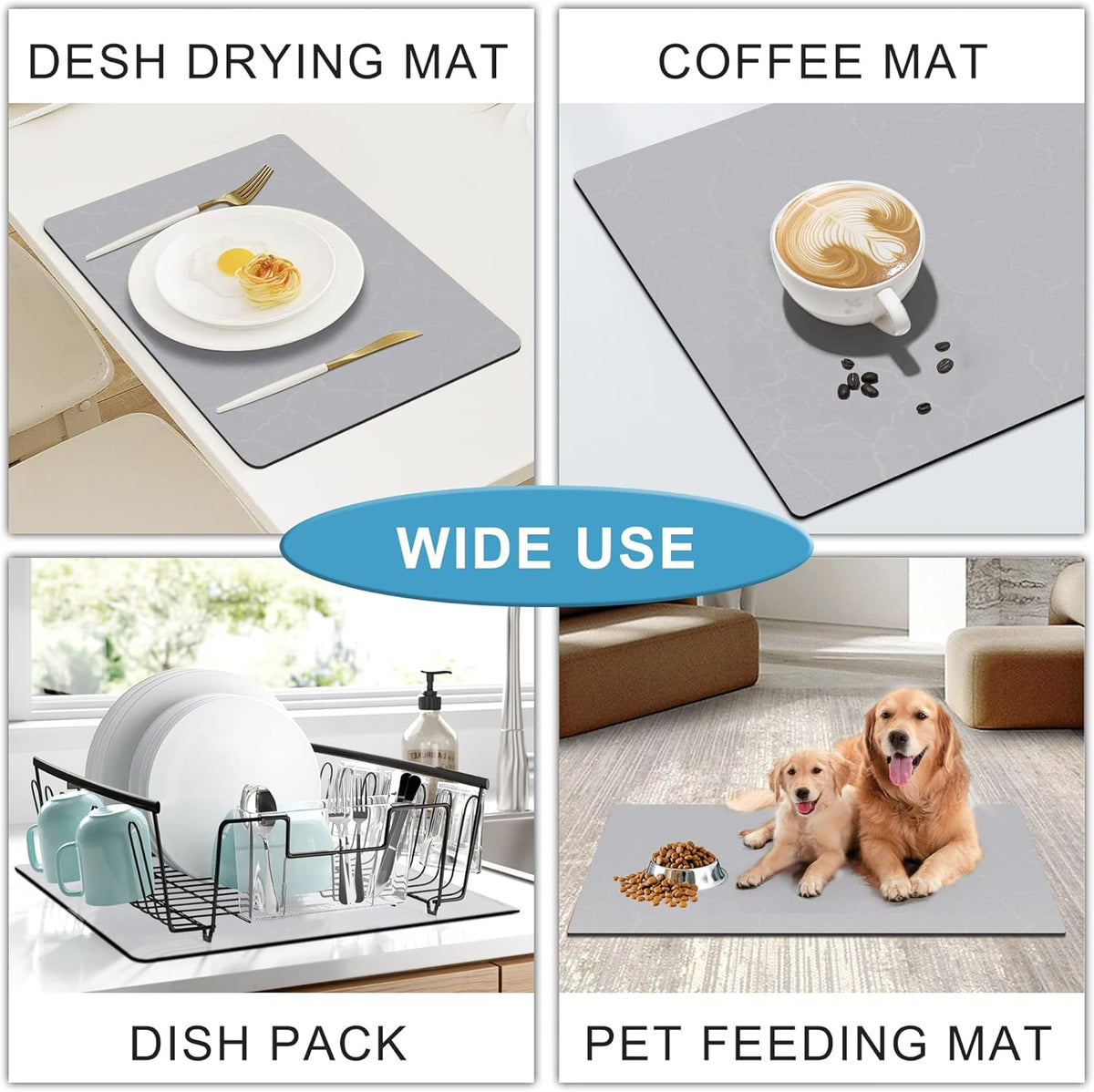 Golener Coffee Bar Mat - Under Coffee Maker Pad, Tray Mats Under Cafe Machine, Rubber Absorbent Mat, Under Appliance Mats, Dish Drying Matt, 23"x15", Marble Gray