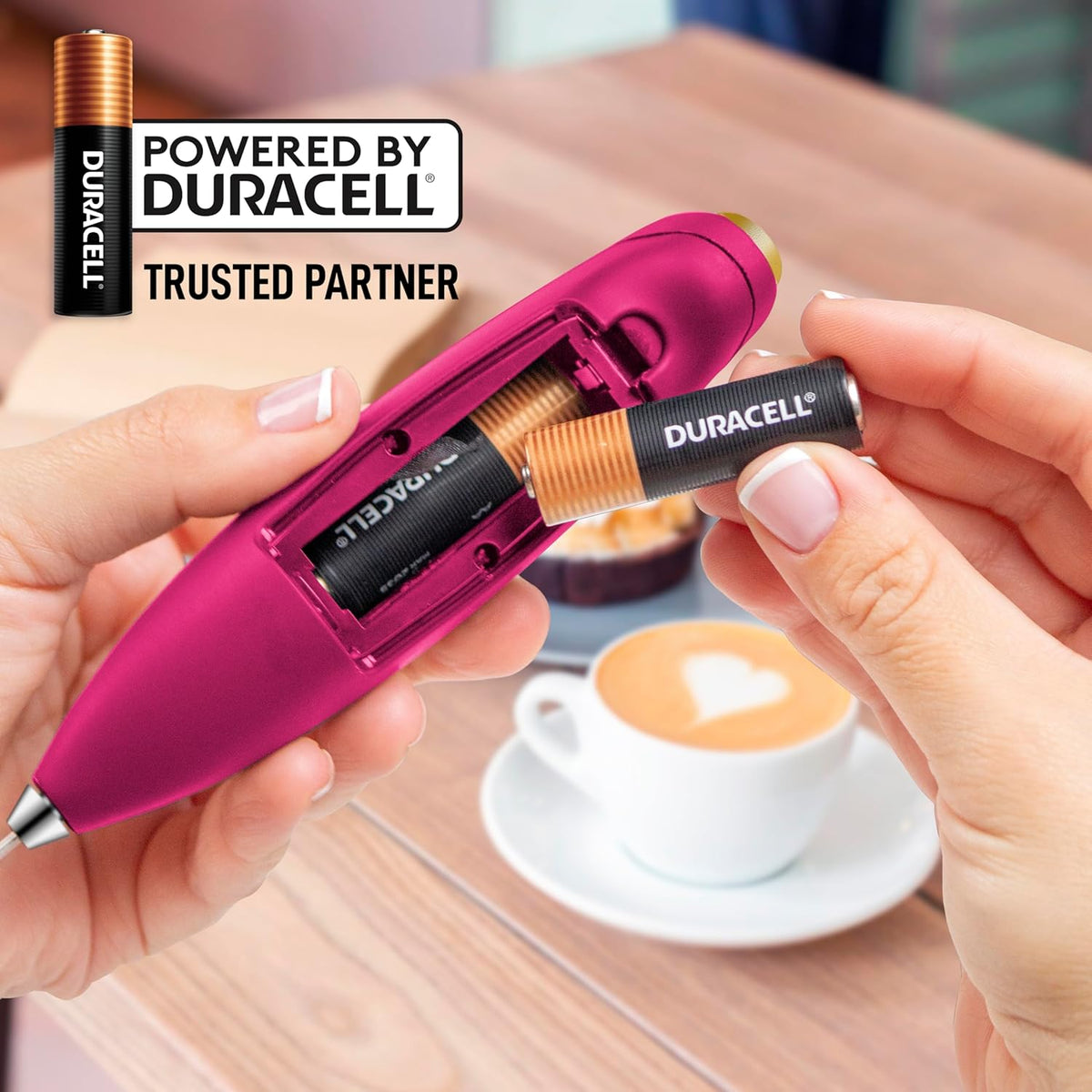 Zulay Kitchen Powerful Milk Frother Wand With 4 AA Duracell Batteries - Ultra Fast Handheld Drink Mixer - Electric Whisk Foam Maker for Coffee, Lattes, Cappuccino, Matcha & Creamer -