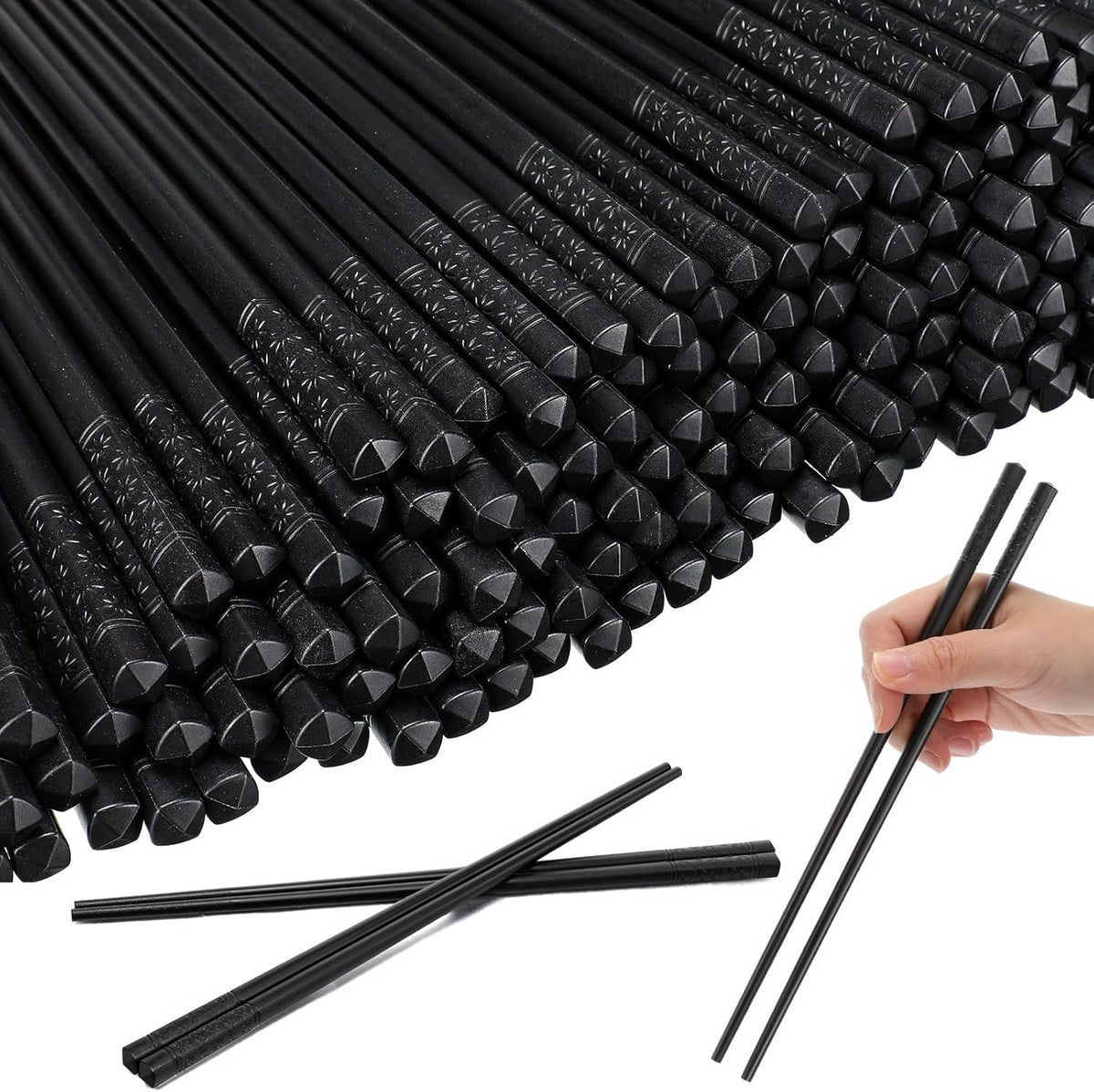 Dandat 100 Pairs Fiberglass Reusable Chopsticks 9.5" Dishwasher Safe Black Cherry Chopsticks for Chinese Style Japanese Food Cooking Supplies