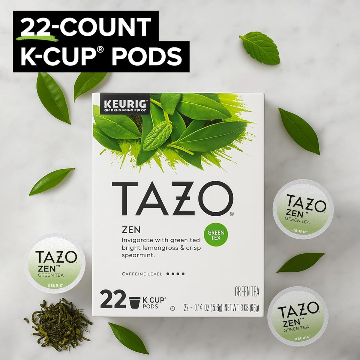 TAZO Zen Green Tea K-Cups, Green Tea Zen for Health and Wellness, 22 Pods