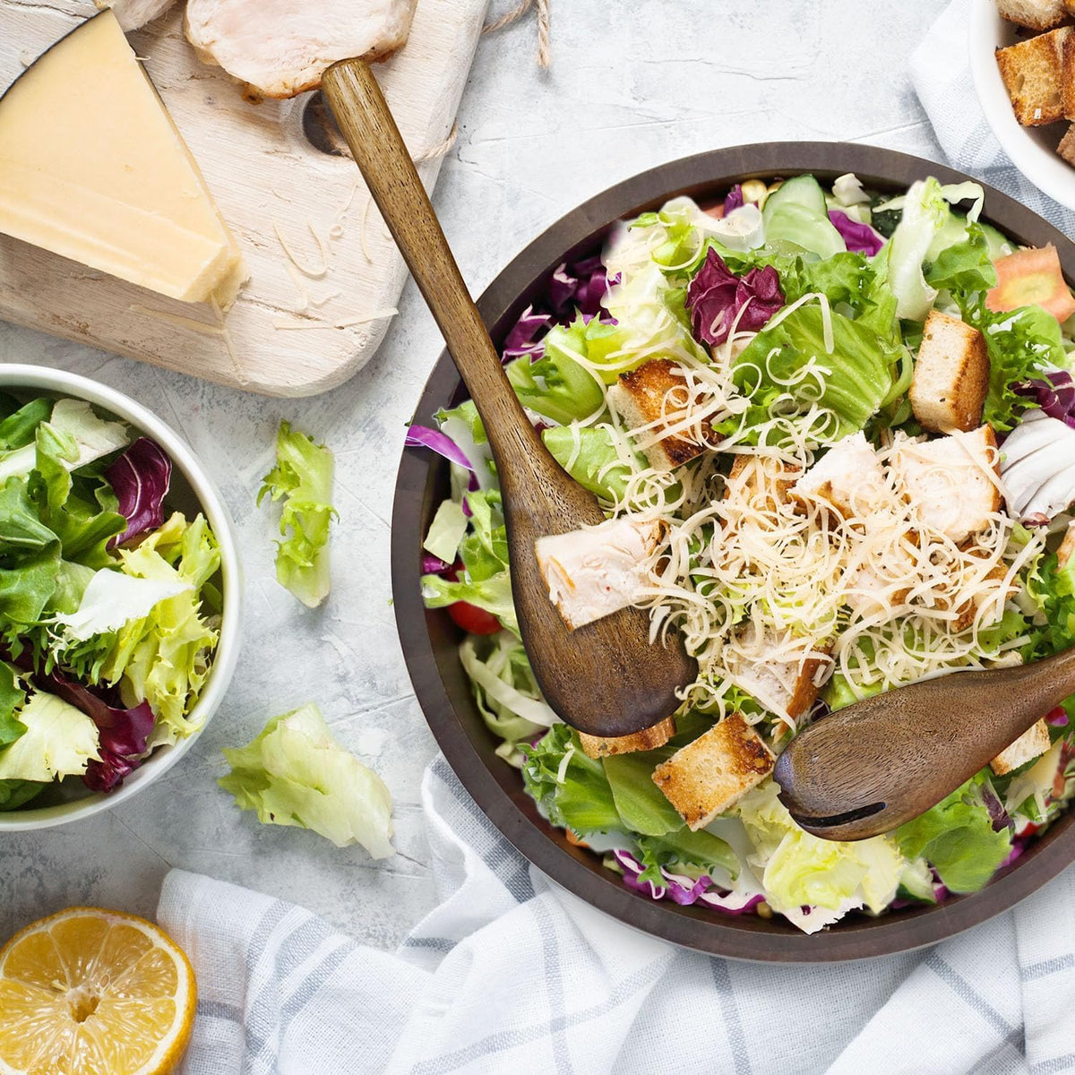 Wooden Salad Bowl, Black Walnut Wood Salad Bowl Set, 12 * 4.3 inch Large Natural Wooden with Fork and Spoon,Premium Eco-Friendly 346oz /10.8qt for Kitchen,Dining,Serving & Mixing Food