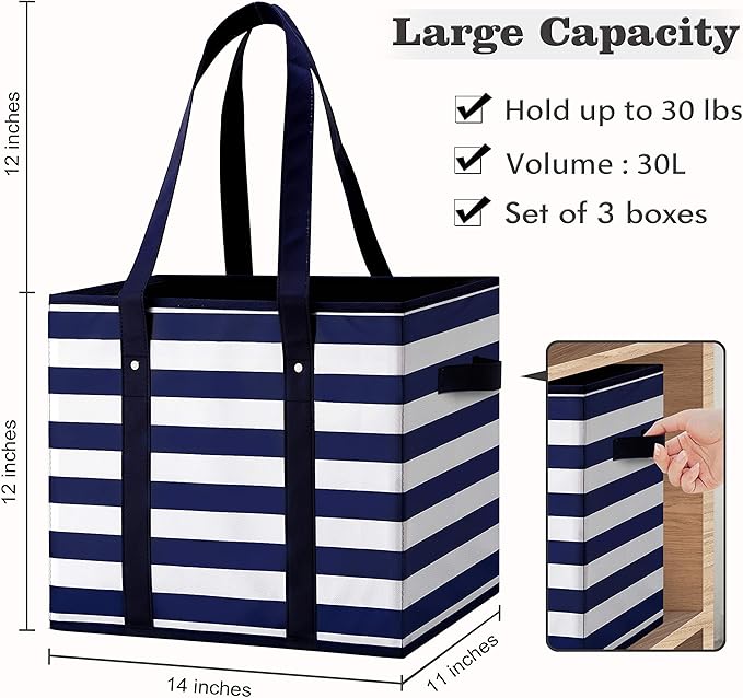 WISELIFE 3 Pack Reusable Grocery Bags Large Water Resistant Grocery Collapsible Heavy Duty Tote Bags for Shopping Picnic
