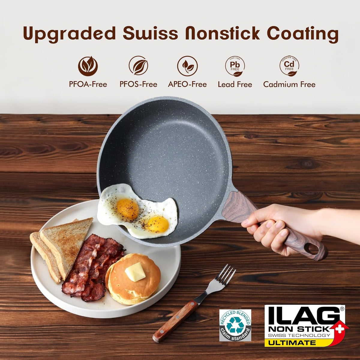 SENSARTE Nonstick Frying Pan Skillets, Swiss Granite Coating Omelette Pans, Healthy Cookware Chef's Pans, Free of Intentionally Added PFOA (8+10 Inch)