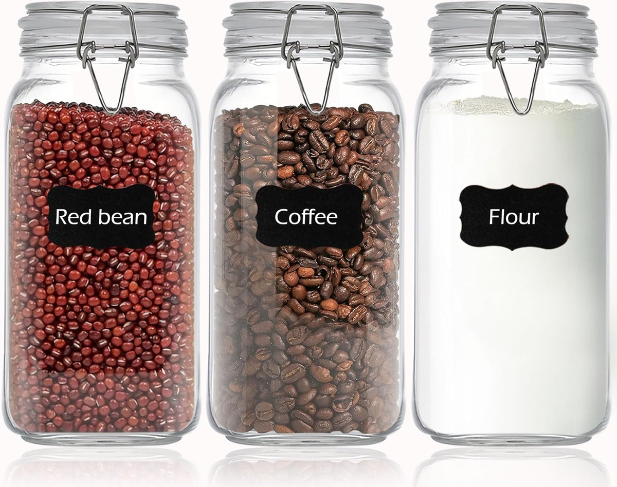 Clear Food Storage Jars 78oz Square, Airtight Glass Canister with Lids Set of 3, Kitchen & Pantry Organization Food Storage Container for Canning, Sugar, Flour, Candy, Cereal, Coffee