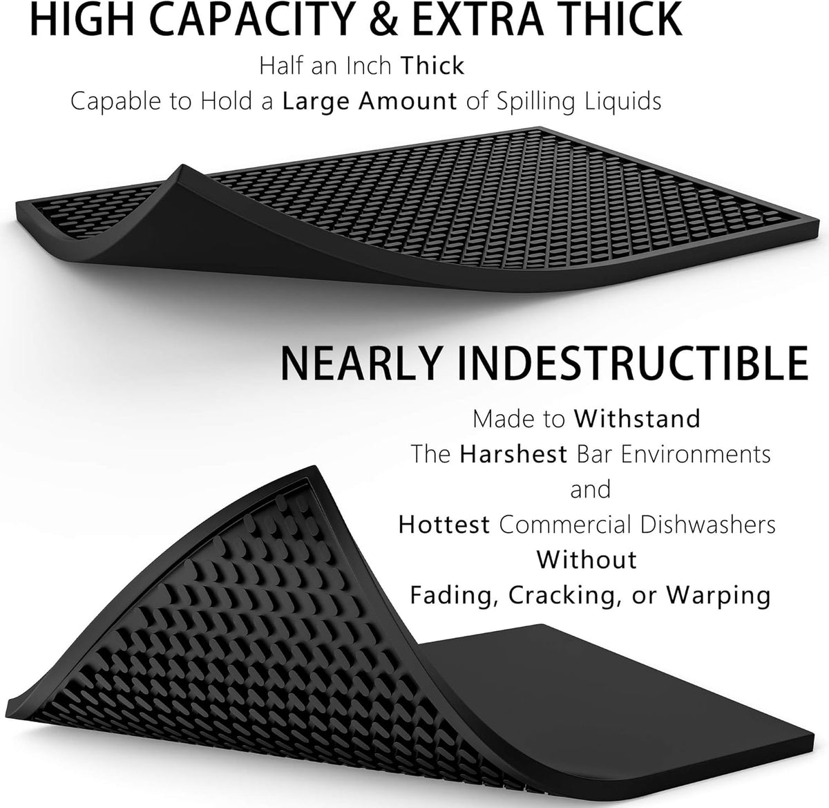 Silicone Drip Mat - 1/2 Inch Thick, Heat-Resistant and Food Safe - Counter Top, Coffee Bar or Restaurant - Drying Mat for Glasses - 18x12 Inches
