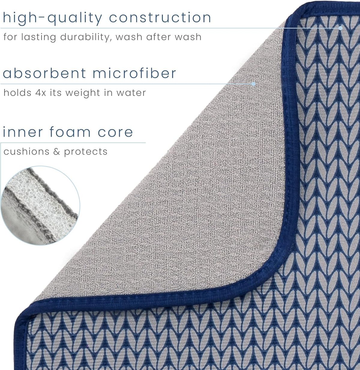 S&T INC. Dish Drying Mat XL, 18” x 24”, Absorbent Microfiber Kitchen Counter Mat, Dish Drying Pad for Dishes, Utensils, Pots and Pans, Extra Large, Blue Stockinette