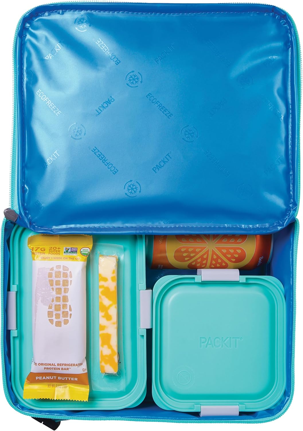 PackIt Freezable Classic Lunch Box, Retro Wave, Built with ECOFREEZE Technology, Fully Freezable, Collapsible, Reusable, With Zip Front Pocket and Buckle Handle, Designed for Fresh Lunch On the Go