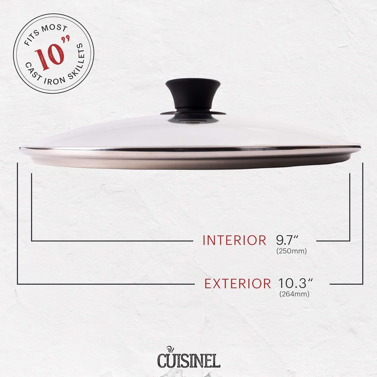 Glass Lid - 10"-inch/25.4-cm/264mm - Compatible with Lodge - Fully Assembled Tempered Replacement Cover - Oven Safe for Skillet Pots Pans - Universal for all Cookware: Cast Iron, Stainless Steel
