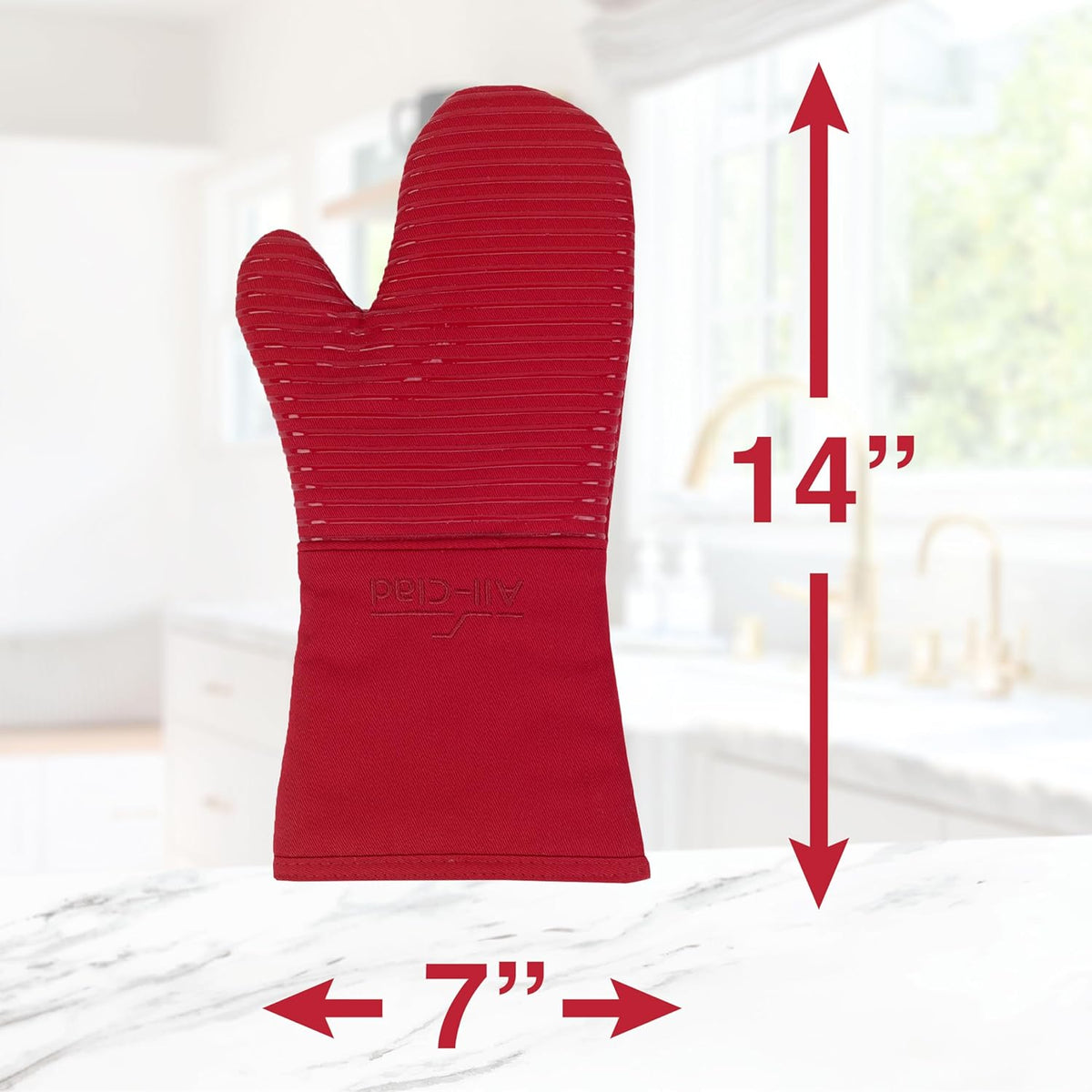 All Clad Silicone Oven Mitt: Heat Resistant up to 500 Degrees - 100% Cotton & Silicone, 14"x7" Oven Mitt for Kitchen and Barbeque, 1-Pack, Chili