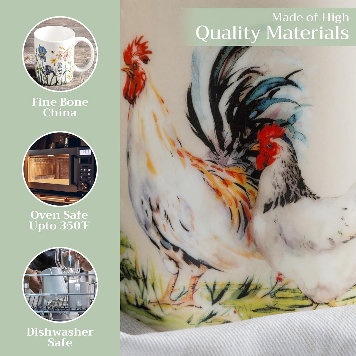 Maison d' Hermine Coffee Mug with Handles Fine Bone China Mugs Pack of One Tea Cups for Hot Beverages Cappuccino Latte Home Restaurant Office Perfect for Gift (Campagne - Basse Cour, 12 Ounce)