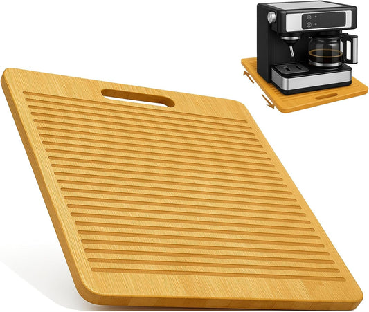 Bamboo Appliance Slider|13"D x 16"W Sliding Tray for Coffee Maker on Countertop|Heavy-Duty Coffee Pot Slider Tray & Kitchen Caddy for KitchenAid Mixer, Air Fryer