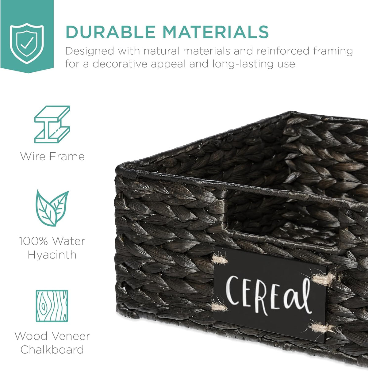 Best Choice Products Set of 4 13x12in Water Hyacinth Pantry Baskets, Woven Organizers w/Chalkboard Label, Chalk Marker - Black