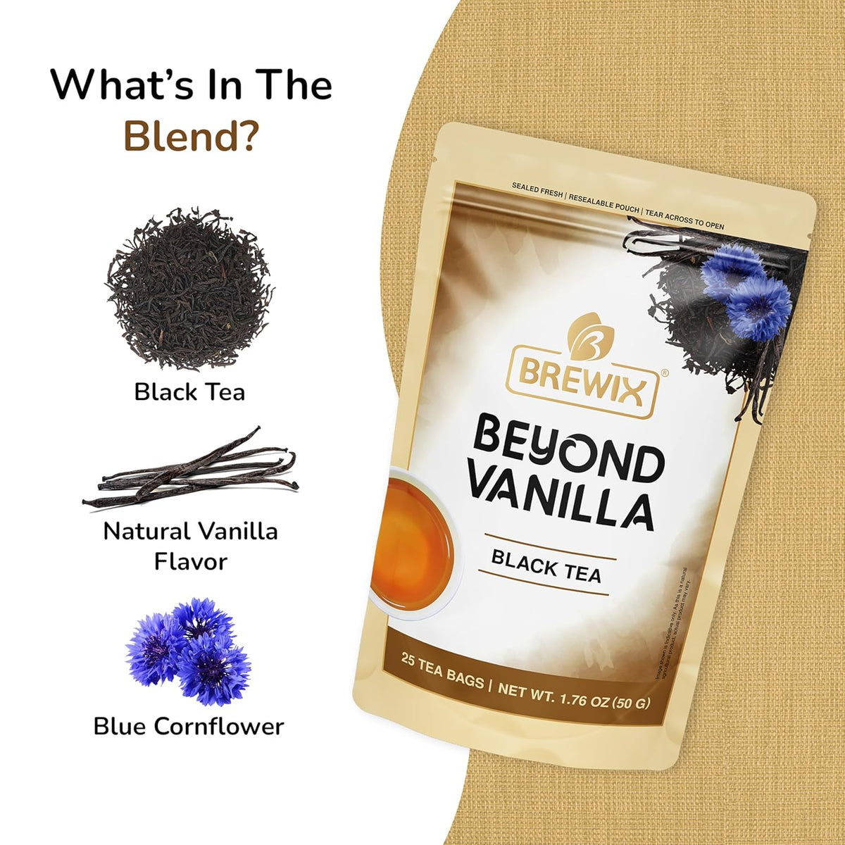 BREWIX, Vanilla Caramel Dessert Tea (25 Pyramid Black Tea Bags) | Naturally Flavored, Caffeinated & Sugar-Free | A Cozy & Indulgent Brew for Anytime Cravings