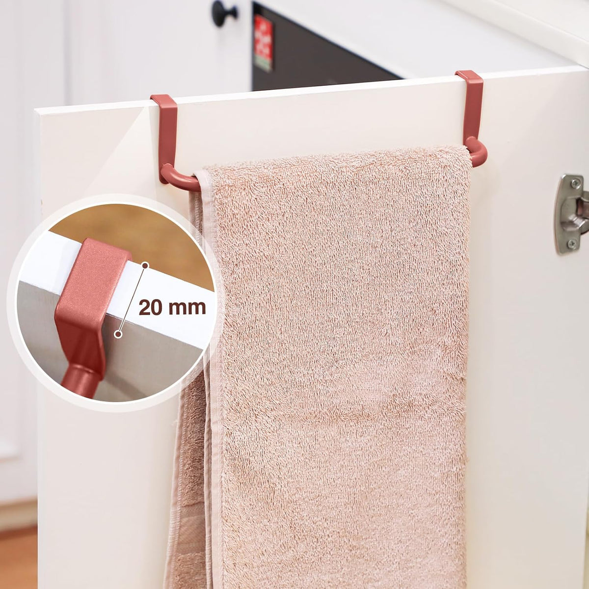 2 Pieces Metal Towel Bar Kitchen Cabinet Steel Towel Rack Bar for Hanging on Inside or Outside of Doors, Home Kitchen Bathroom(Rose Gold)