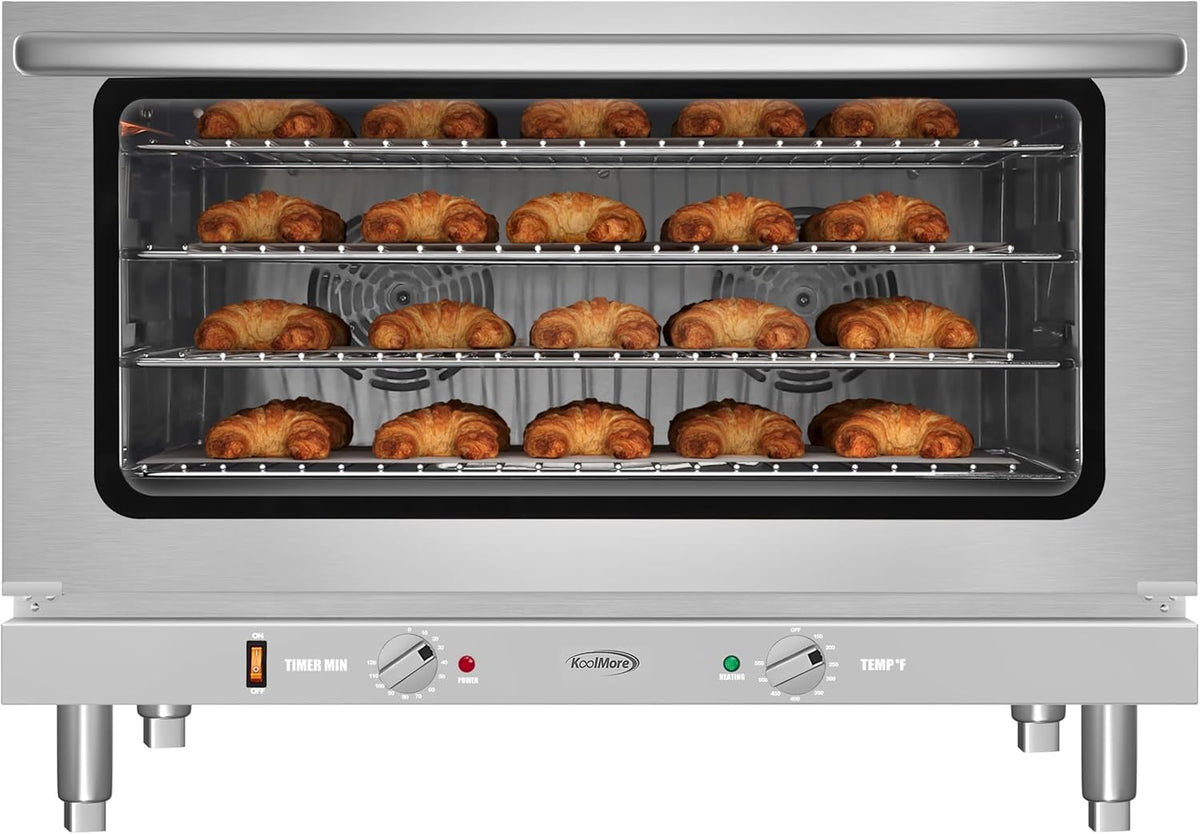 KoolMore 32 in. Commercial Countertop Convection Oven, Holds Full Size Pans, 4 Racks and 3500W of Power, 240V in Stainless-Steel, ETL Listed for Safety and Sanitation (KM-CTCO-44)