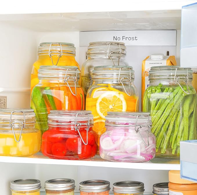 ComSaf Airtight Glass Canister Set of 3 with Lids 50oz Clear Food Storage Jars Square, Kitchen & Pantry Organization Food Storage Container for Canning, Sugar, Flour, Pasta, Candy, Cereal, Coffee
