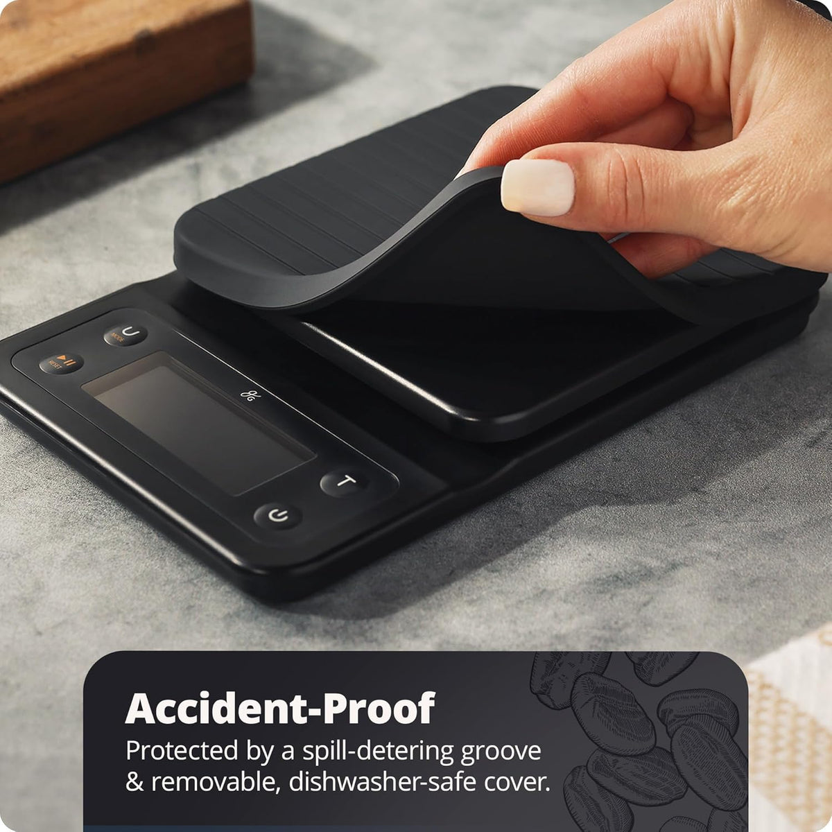 Greater Goods 0.1g Precision Coffee Scale with Timer – 3kg Digital Scale for Pour-Over, Espresso, French Press, Kitchen Use (Onyx Black)