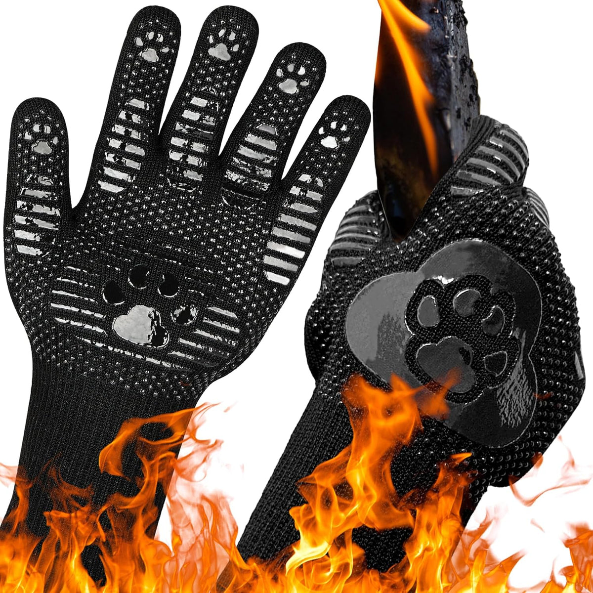 UBeesize Lengthen BBQ Gloves (Bear Paw), 1472°F Heat Resistant Grill Glove, 14 inch Fireproof Oven Gloves for Cooking, Non-Slip Fire Glove for Grilling, Barbecue, Smoker, Baking, Frying