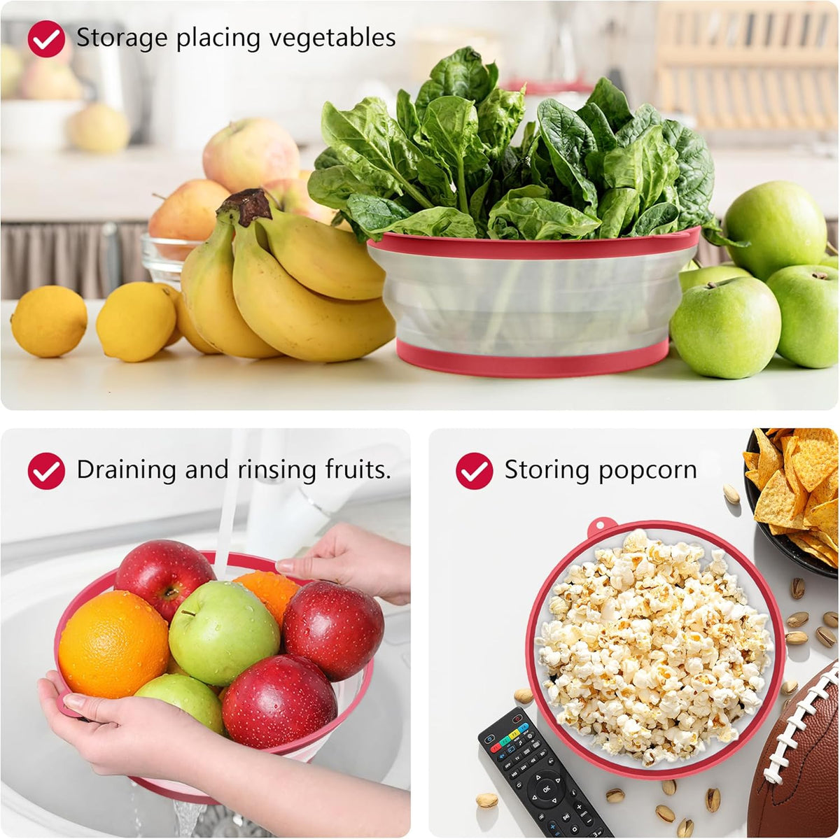 WVM Microwave Splatter Cover Vented for Food with Hook Hole, Splatter Guard & Colander Kitchen Gadget for Food, Meal Prep, Red