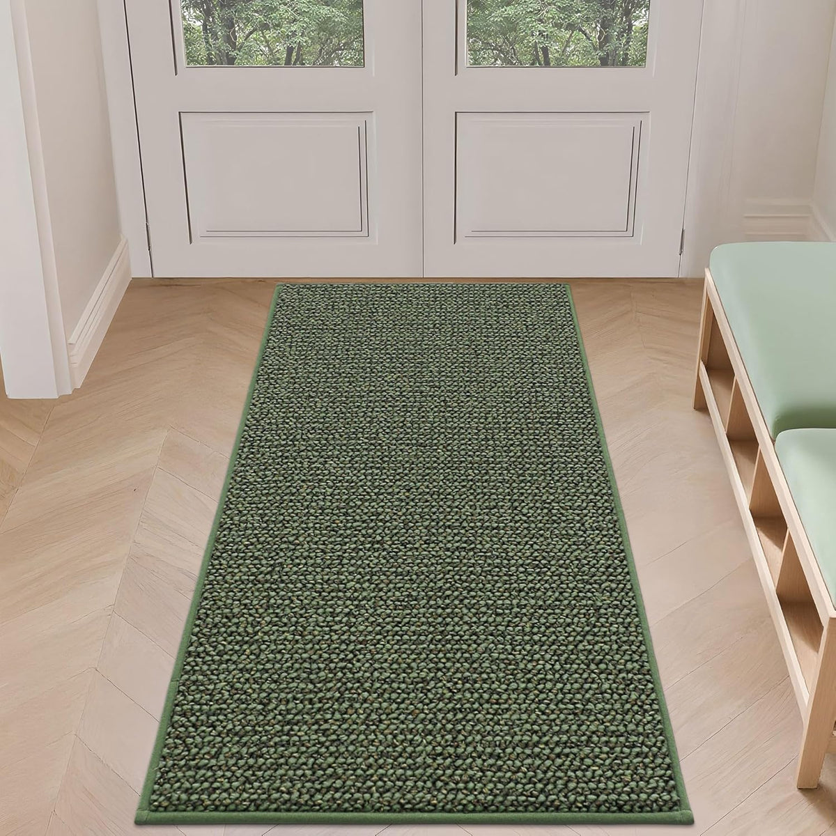 BEQHAUSE Dirt Trapper Door Mat 24" x 60", Non-Slip Washable Doormats Entrance Mat, Dirt Resistant and Absorbent Welcome Mat, Low Profile Floor Mats for Front Back Door and Entryway, Green