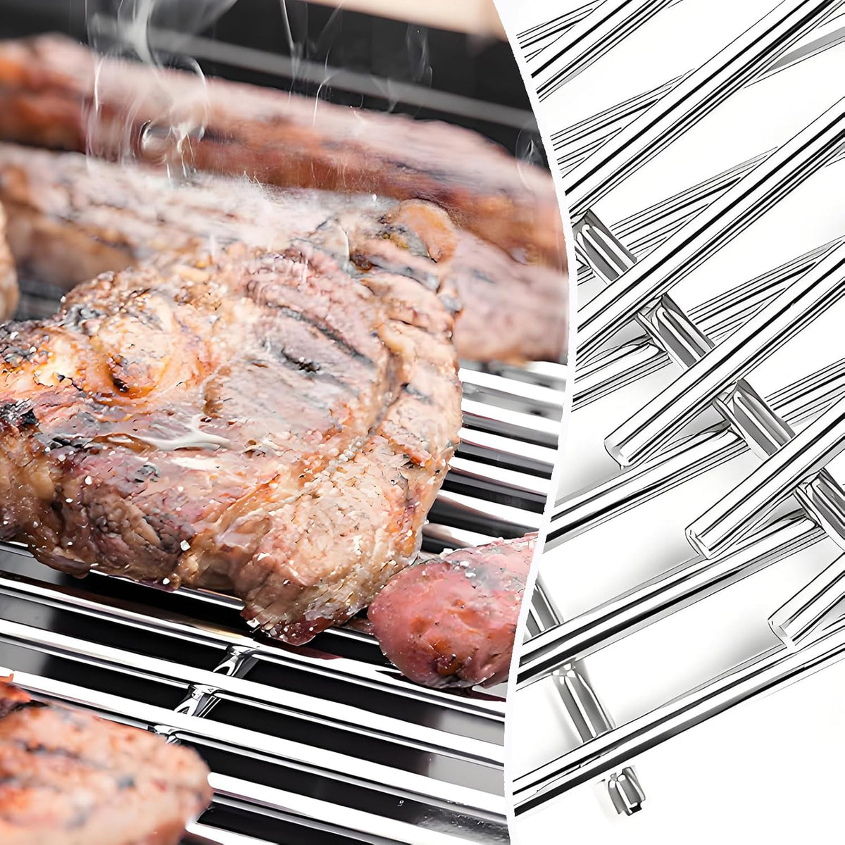 Genesis Grill Grates for Weber Genesis 300 Series, Cooking Grates Grill Parts for Weber Genesis E310 E320 E330 S310 S320 S330, 19.5" Steel BBQ Grids Replacement for Weber 7528/7524 Cast Iron Grate