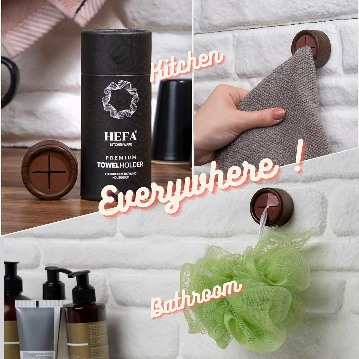HEFA Towel Holder, Towel Hooks, Dish Towel Holder, Kitchen Organization, Bathroom Accesories, Kitchen Towel Hook, Kitchen Towel Holder, Hand Towel Holder, Kitchen Gadgets 4 Pack, Mahogany Brown