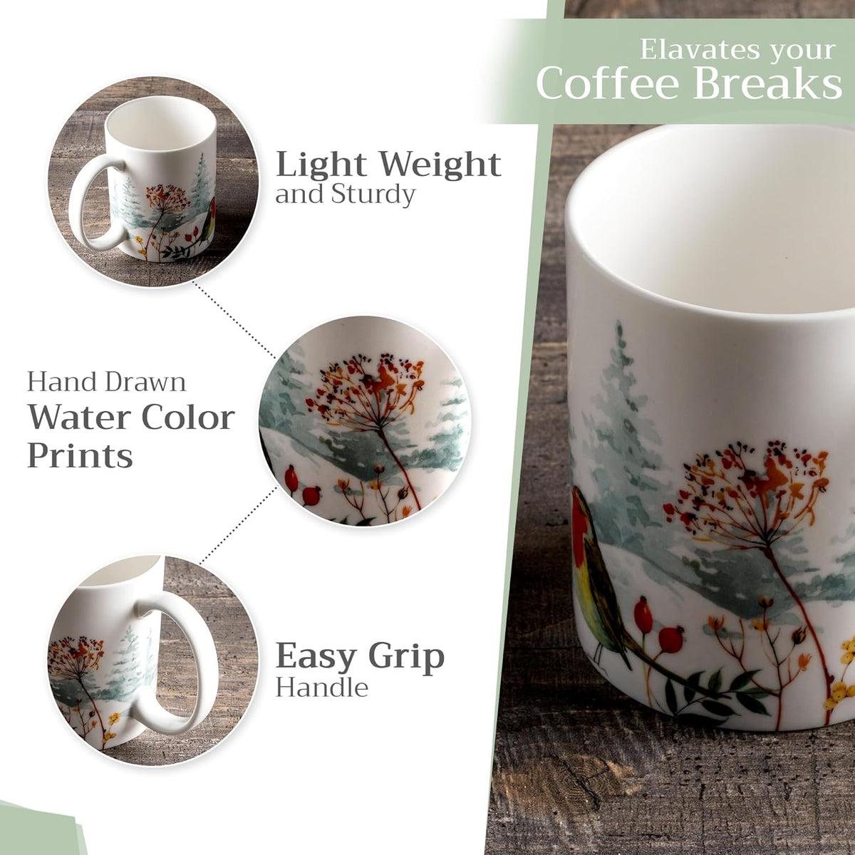 Maison d' Hermine Coffee Mug with Handles Fine Bone China Mugs Pack of One Tea Cups for Hot Beverages Cappuccino Latte Home Restaurant Office Perfect for Gift (Morzine - Chamonix, 12 Ounce)