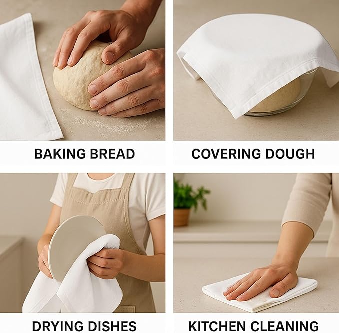 Flour Sack Towels | Tea Towel for Crafts| Kitchen | Dish | Cotton Blank Towel for Embroidery| Baking Bread Proofing Linen Cover| Thick Absorbent Quick Dry | 6 Pack 18"x28" White