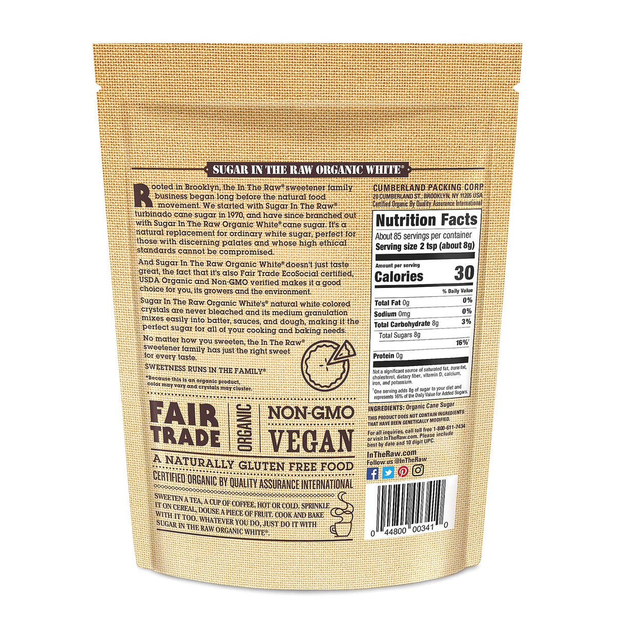 Sugar In The Raw Organic Granulated White Premium Cane Sugar, No Erythritol, Pure Natural Sweetener, Hot & Cold Drinks, Coffee, Baking, Vegan, Gluten-Free, Non-GMO, Bulk Sugar, 24 oz Bag (8-Pack)