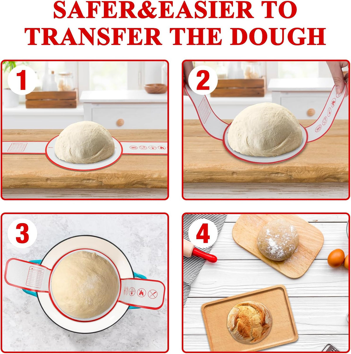 Silicone Bread Sling for Dutch Oven Baking Mat With Extra Long Handles Sourdough Bread Baking Supplies Non-Stick Silicone Mat Reusable Heat Resistant Food Grade Cooking Sheets Liners 2 PCS