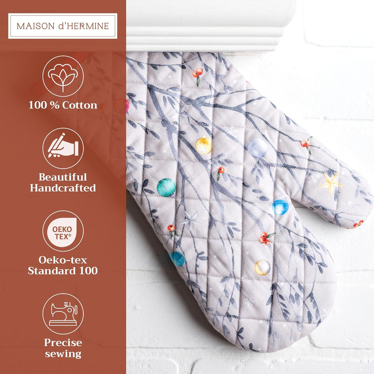 Maison d' Hermine Oven Gloves 100% Cotton Oven Mitt 7" x 13" with Loop Heat Resistant, BBQ, Cooking Gloves, Baking, Grilling, Kitchen, Handling Hot Pans (Pack of 1, Fairy Christmas)