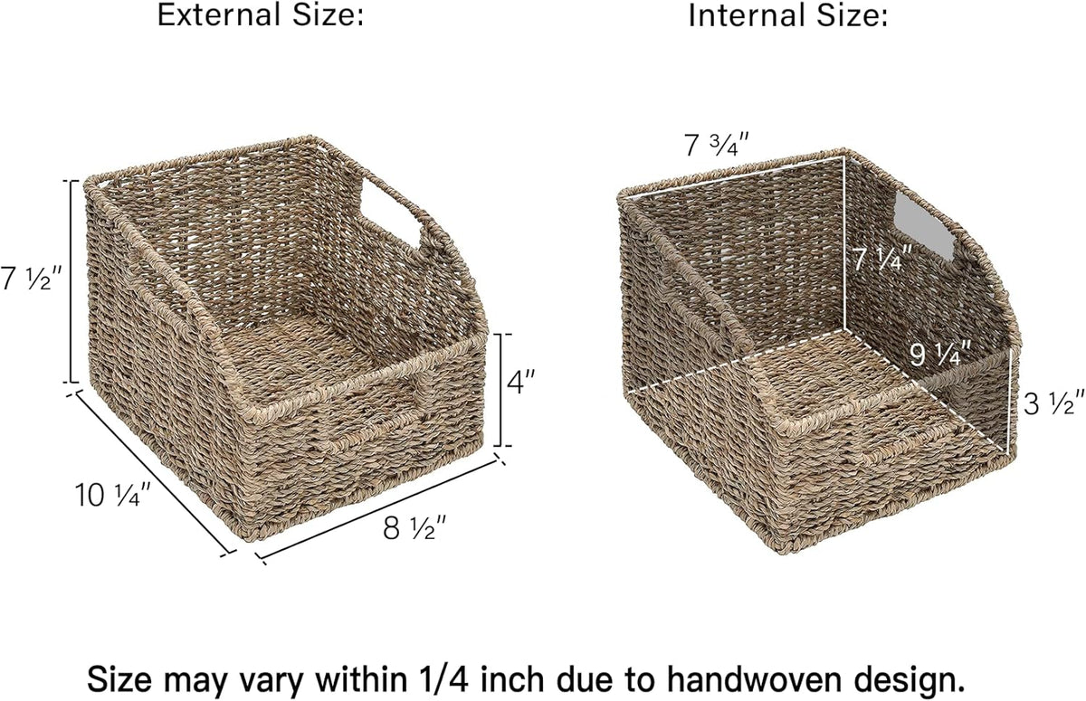 StorageWorks Wicker Baskets for Organizing, Pantry Organizers and Storage, Seagrass Storage Basket for Pantry Shelves, Kitchen Counter, Natural, 2 Pack