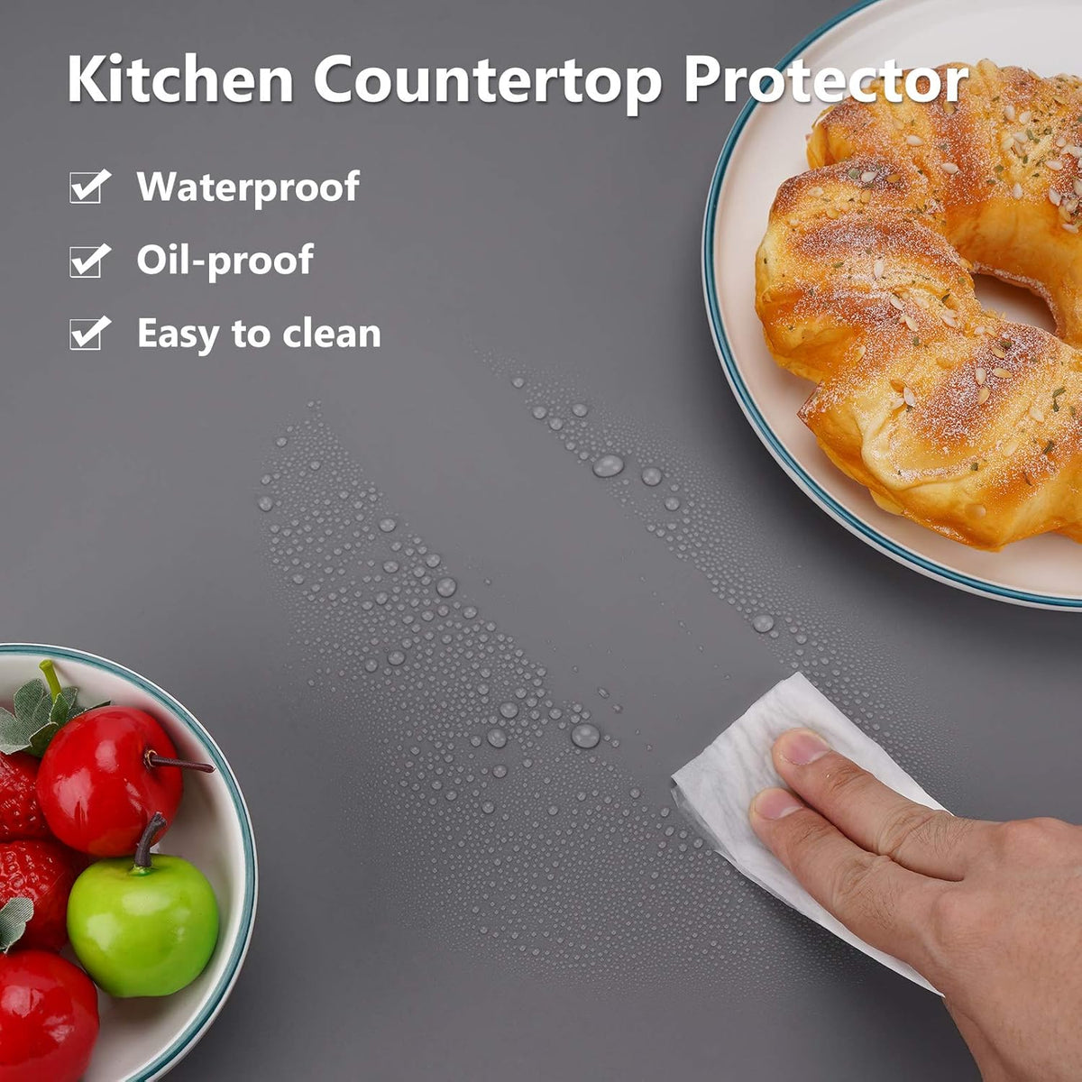 Gartful 25“x17”x0.03“ Silicone Mats for Kitchen Counter, Large Silicone Countertop Protector, Nonskid Heat Resistant Desk Saver Pad, Multipurpose Mat, Placemat, Dark Gray