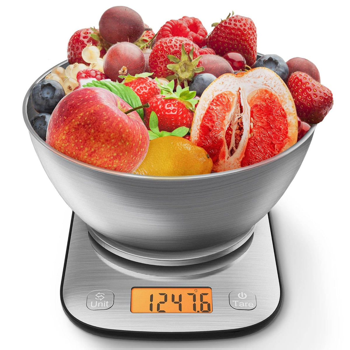 Food Kitchen Scale Digital Weight Grams and Oz with IPX6 Waterproof，Professional Stainless Steel Digital Kitchen Food Scale 11lb/0.01oz with Bowl for Weight Loss Dieting Baking Cooking