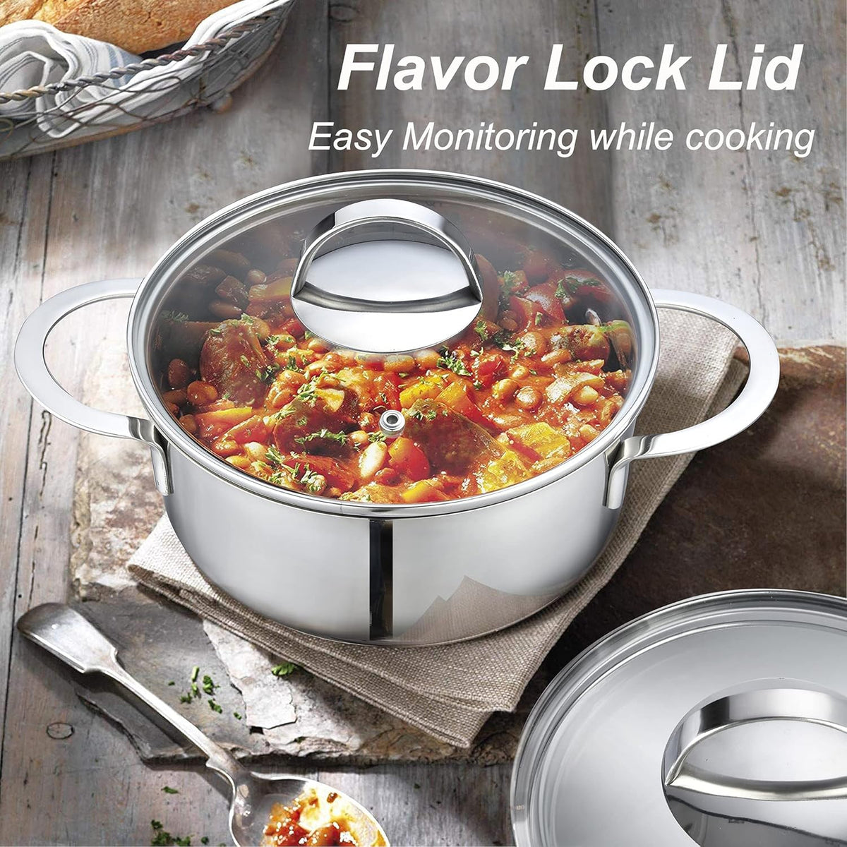 Tri-Ply Stainless Steel Sauce Pan with Steamer Basket & Straining Glass Lid — Heavy-Duty,Thick Base,Rust-Resistant,Warp-Free —100% Food-Grade —Built to Last– Works with All Stovetops, Pasta Pot 2.5 QT
