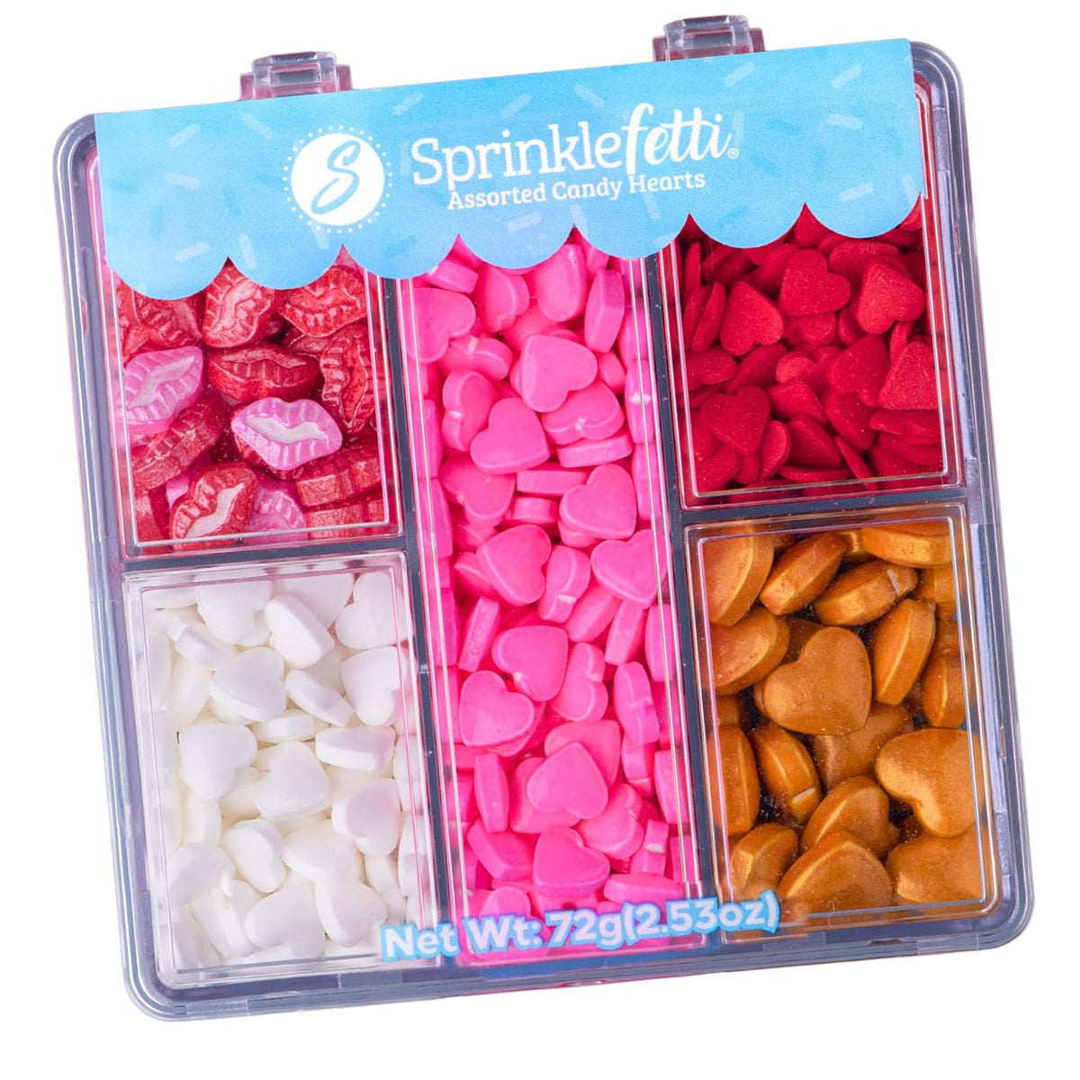 Sweets Indeed Valentines Heart Tacklebox, Edible Heart Shapes, Assorted Variety, Perfect for Cake Decorations, Baking, Ice Cream, Cookies, Cupcake Topper, 2.53 ounces (Sweetheart Tacklebox)