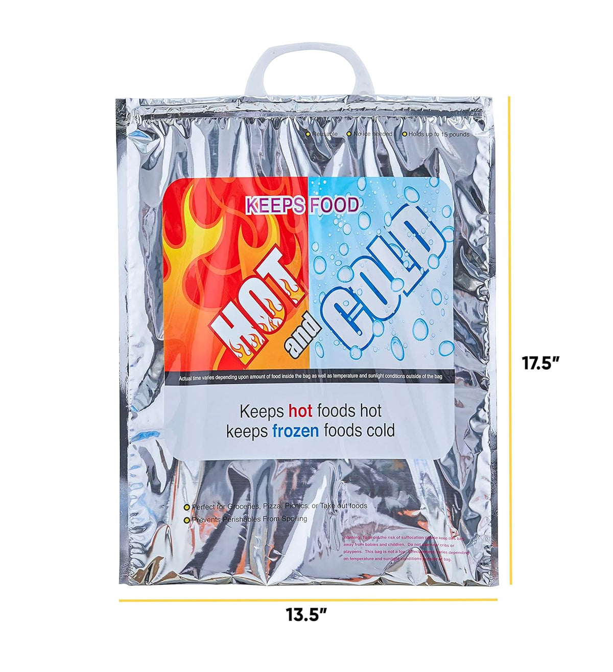 Superio Hot and Cold Insulated Bags for Food Delivery, Grocery Shopping Bags, Food Storage for Hot and Frozen Food for Travel, Disposable Cooler Bag, Reinforced Thermal Lunch Bag (8, 13.5"x17.5")