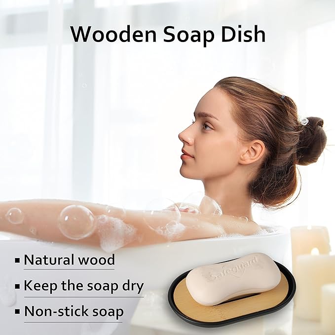 Soap Dish for Shower, Set of 2 Bamboo Soap Saver for Bathroom, Self Draining Bar Soap Holder for Bathroom,Soap Stand Soaps for Homemade Soaps Saver