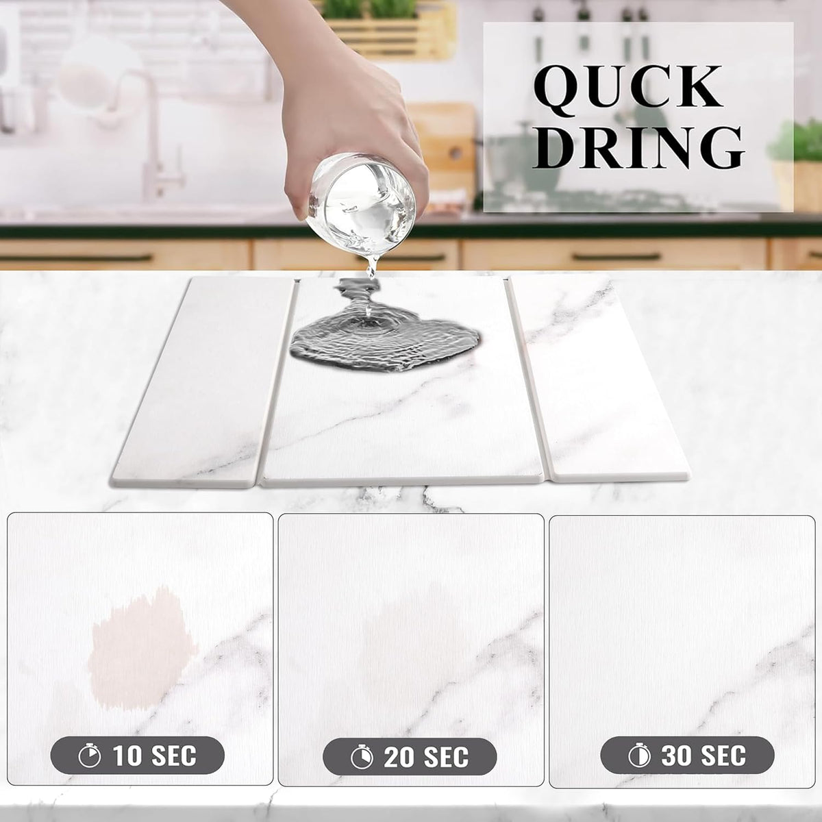 Quick Dry Collapsible Dish Drying Mat, Eco-Friendly Absorbent Diatomaceous Earth Mats for Dishes Bottles Cups 20"×16"Large Stone Dish Drying Mats for Kitchen Counter (White , 20"（L）×16"（W）)