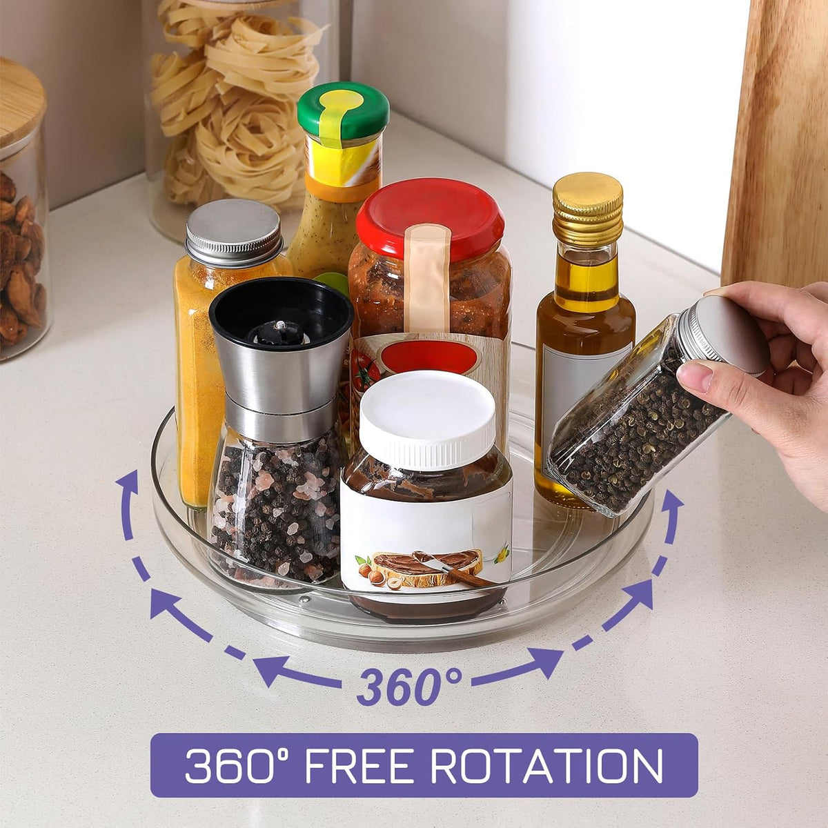 4 Pack, 10 Inch Clear Non-Skid Lazy Susan Organizers - Turntable Rack for Kitchen Cabinet, Pantry Organization and Storage, Fridge, Bathroom Closet, Vanity Countertop Makeup Organizing, Spice Rack