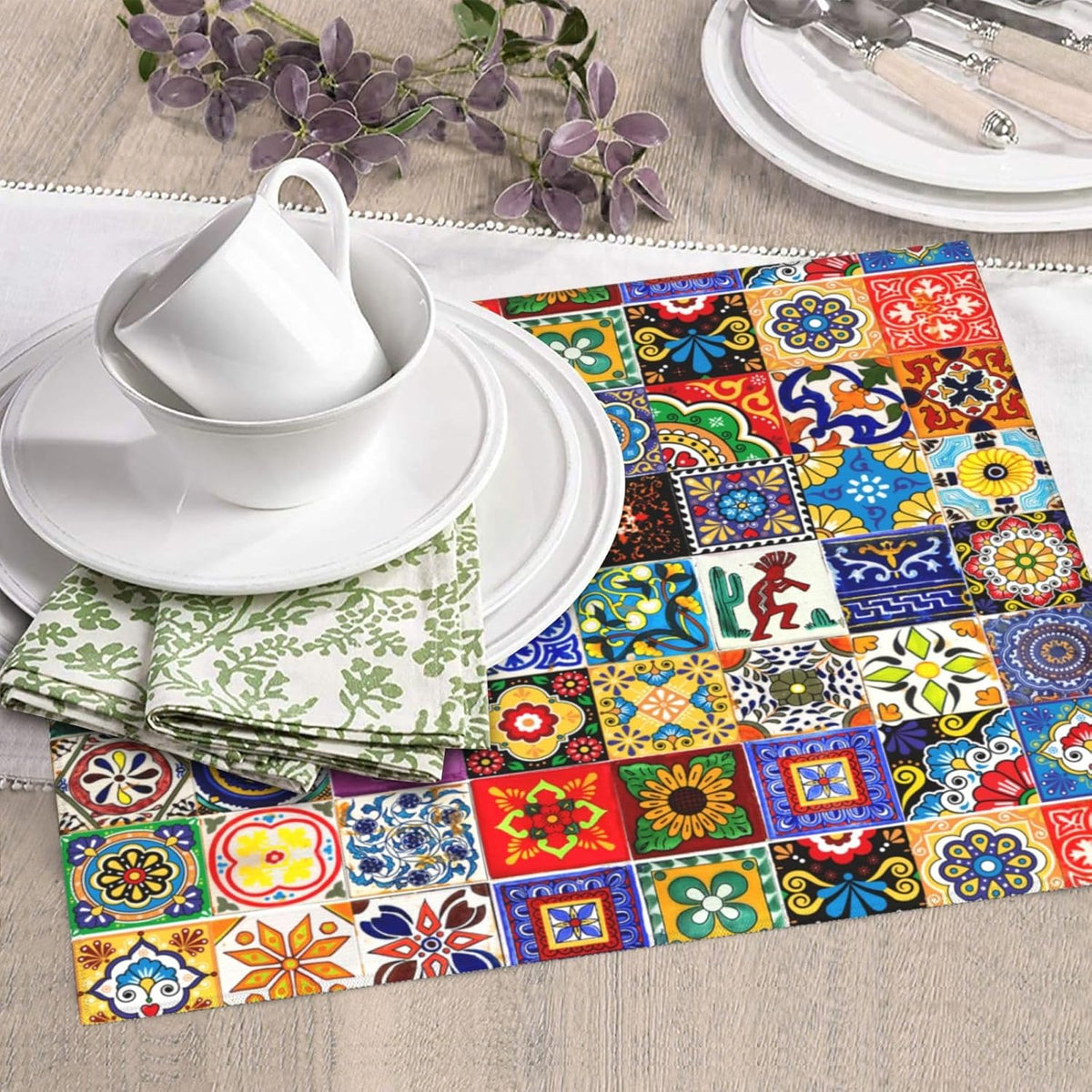 Bohemian Chic Floral Dish Drying Mat, Highly Absorbent Microfiber Kitchen Counter Pad Reusable Washable, 16*18"