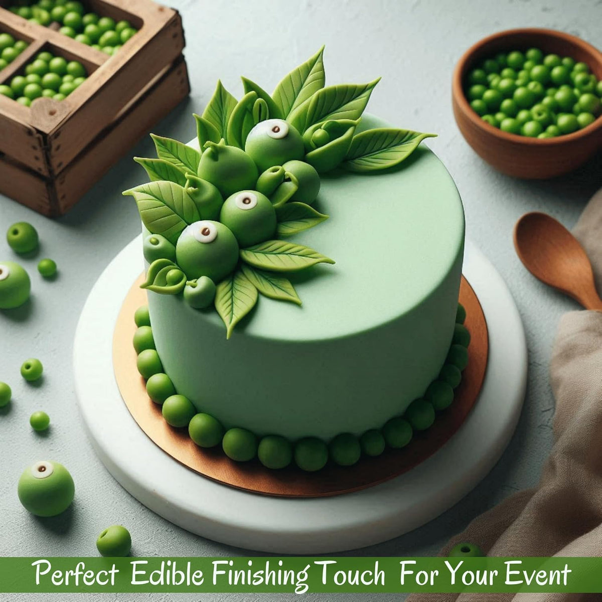 Confect Pea Green Fondant for Cake Decorating | Smooth & Ready-to-Use Icing for Christmas Cakes, Cupcakes & Holiday Treats | Vegan, Gluten-Free, Nut-Free, Palm Oil-Free – 8.8 Oz