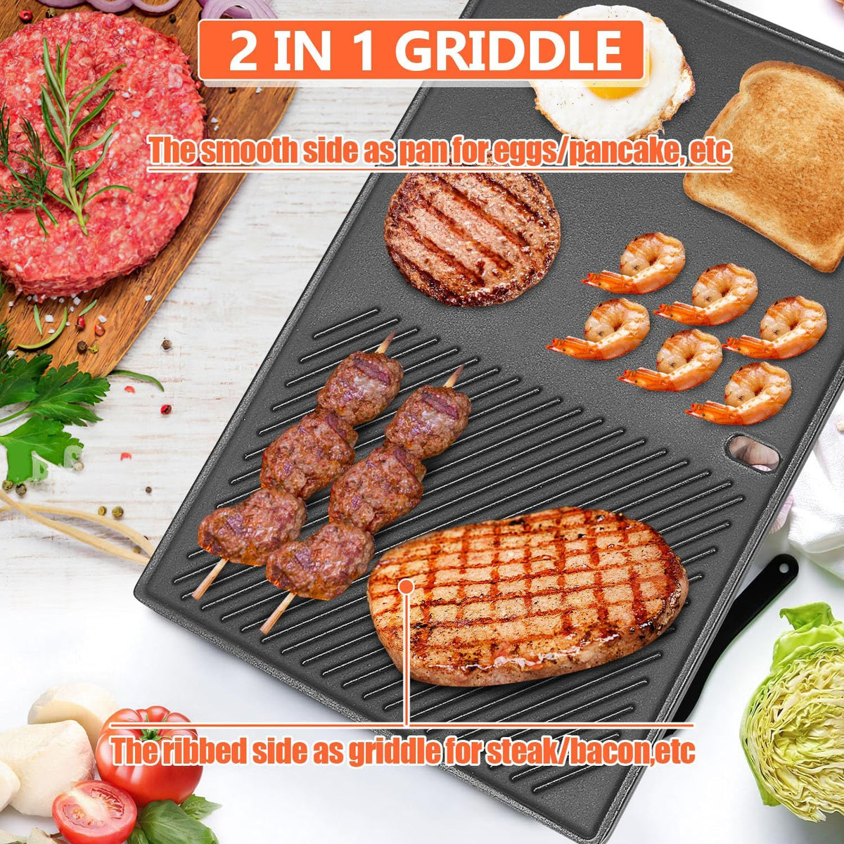 7566 Cast Iron Griddle for Weber Genesis 300 Series Grills – Compatible with Genesis E310, E320, E330, Cast Iron Reversible Griddle Plate Replacement for Weber 7524, 1 Pack