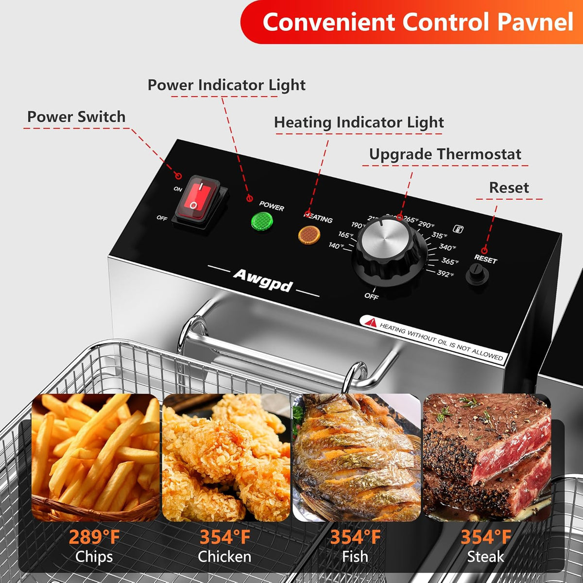 Commercial Deep Fryer with Baskets Stainless Steel Double Deep Fryer with 2 Baskets Capacity 10L X 2(21.3QT) Electric Countertop Fryer for Restaurant and Home Use, 110V 3400W
