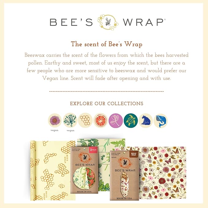 Bee's Wrap Beeswax Wraps for Food - Bees + Bears 3 Pack (S, M, L) Made in USA Reusable & Organic Food Wraps, Sandwich Wrap & Bowl Covers - Eco-Friendly Alternative to Aluminum Foil & Plastic Wrap