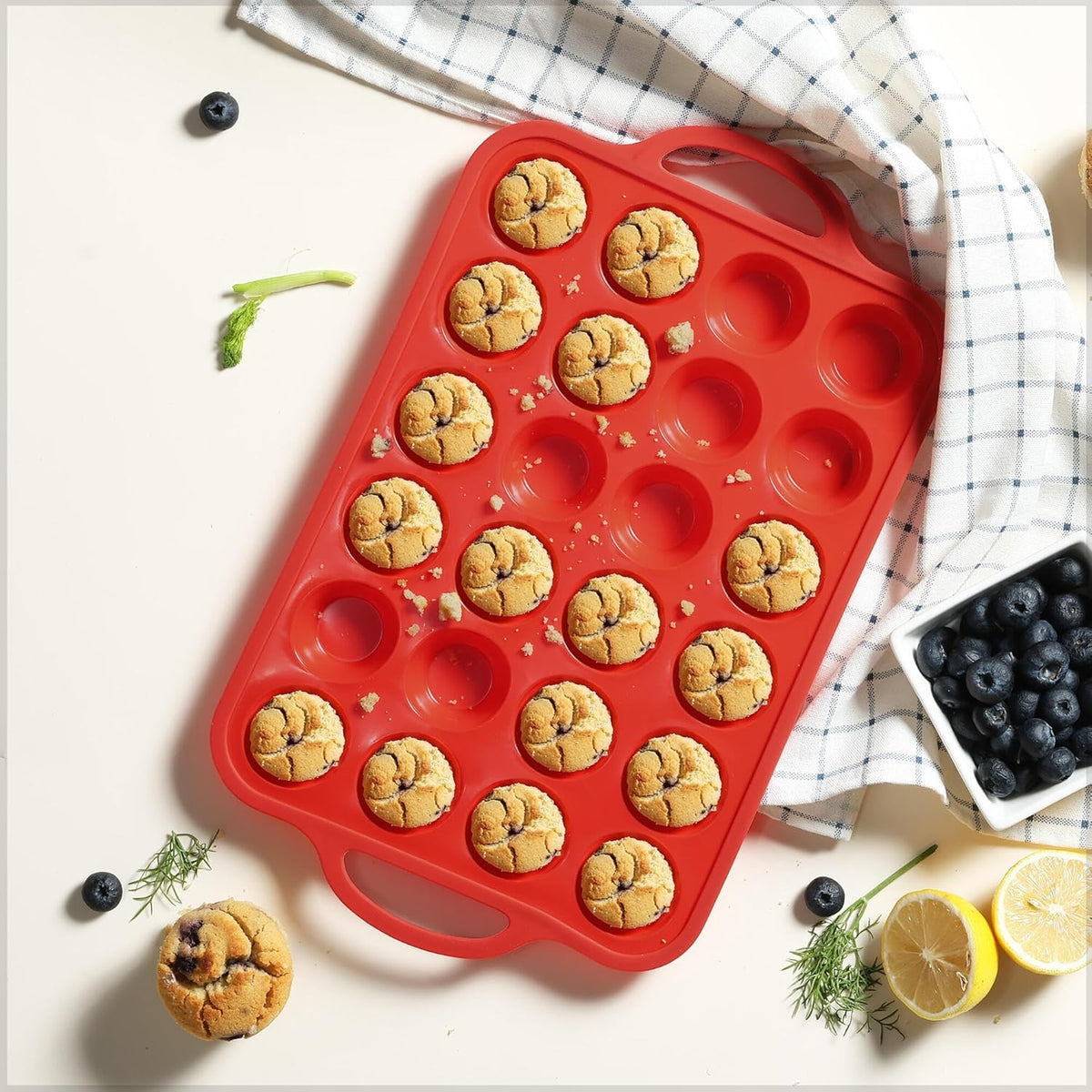 2 Packs 24 Cups Silicone Muffin Pan with Metal Reinforced Frame Mini Size Cupcake Pan Tray Egg Bites Silicone Circle Cookie Molds Muffin Tin Tart Pans Baking Sheet Set for Breakfast Sandwiches