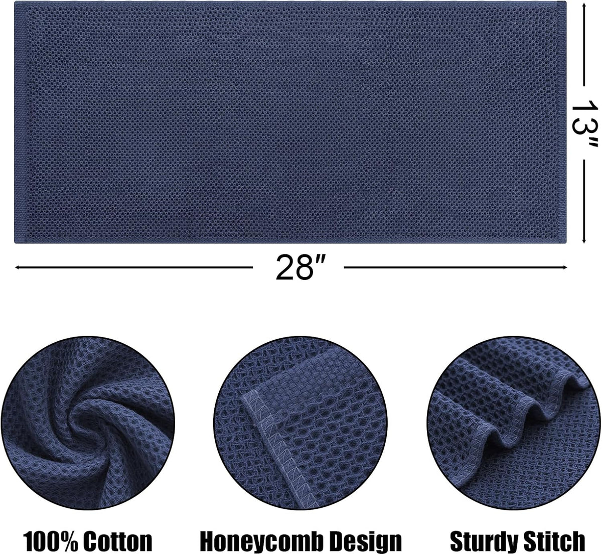 Kitinjoy 100% Cotton Waffle Weave Kitchen Towels, 8-Pack Super Soft and Absorbent Dish Towels for Drying Dishes, Kitchen Hand Towels, 13 in x 28 in, Navy Blue