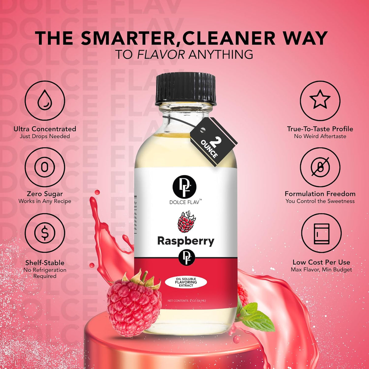 Dolce Flav Raspberry Extract (Oil-Soluble) 1 Gallon – Kosher, Sugar-Free, Concentrated Raspberry Flavoring for Chocolates, Candies & Baking